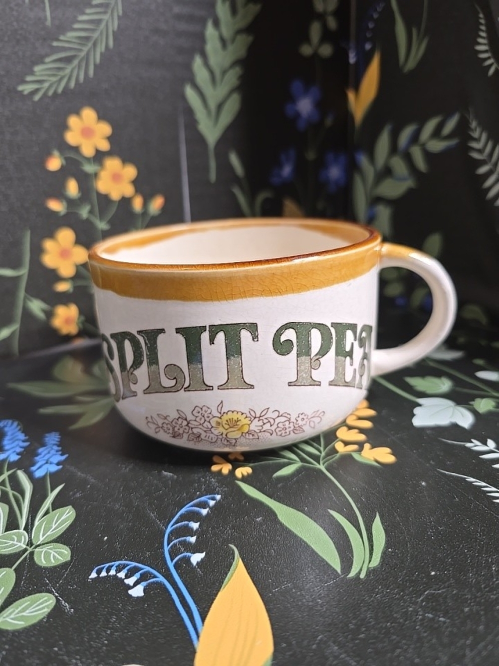 Vintage Split Pea Soup Ceramic Mug with Mustard Rim & Recipe